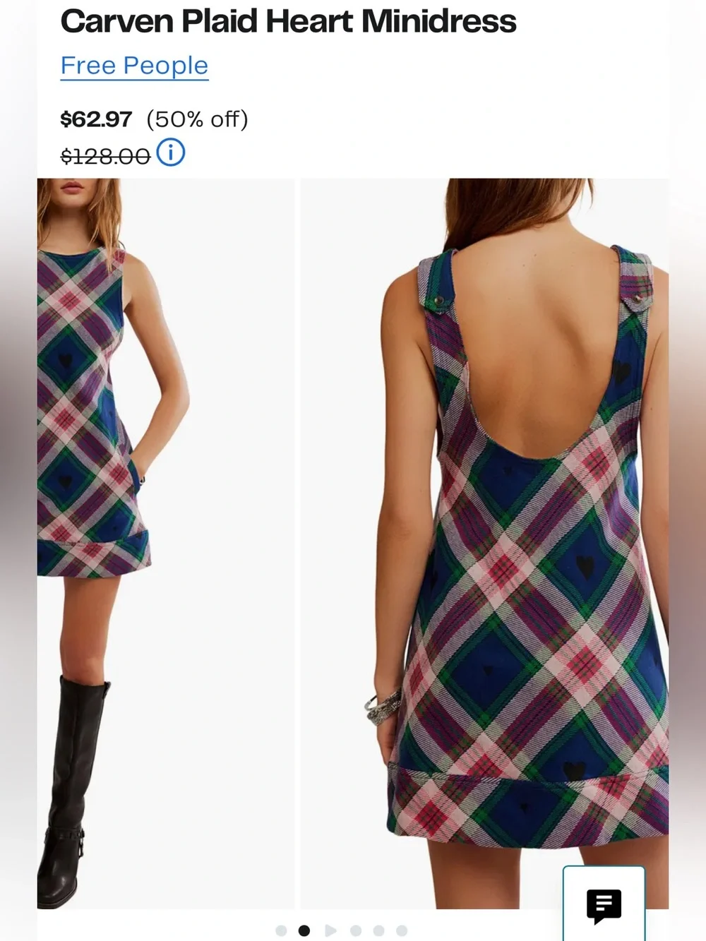 Free People Backless Plaid Tank Dress in Teal, Navy & Brown - Picture 3 of 3